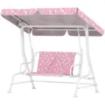 Kids Porch Swing, 2-Seater Patio Swing Bench with Safety Belts, Adjustable Canopy for Backyard, Garden, Pink