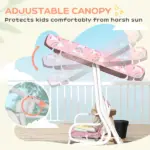 Kids Porch Swing, 2-Seater Patio Swing Bench with Safety Belts, Adjustable Canopy for Backyard, Garden, Pink - Image 3