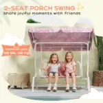 Kids Porch Swing, 2-Seater Patio Swing Bench with Safety Belts, Adjustable Canopy for Backyard, Garden, Pink - Image 4