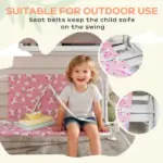 Kids Porch Swing, 2-Seater Patio Swing Bench with Safety Belts, Adjustable Canopy for Backyard, Garden, Pink - Image 6