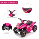 Aosom Kids Ride-On ATV 6V Four Wheeler Battery Operated Car with Forward Reverse Switch for Toddlers Pink - Image 6