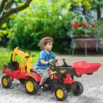 Aosom Kids Ride On Excavator Toy Pedal Powered Digger with 6 Wheels Detachable Trailer Controllable Bucket for Ages 3-6 - Image 2