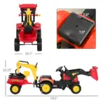 Aosom Kids Ride On Excavator Toy Pedal Powered Digger with 6 Wheels Detachable Trailer Controllable Bucket for Ages 3-6 - Image 3