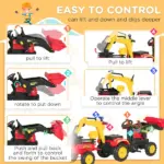 Aosom Kids Ride On Excavator Toy Pedal Powered Digger with 6 Wheels Detachable Trailer Controllable Bucket for Ages 3-6 - Image 6