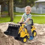 Kids Ride On Excavator Toy, Yellow Pull Cart Bulldozer with Bucket, Horn, Steering Wheel, for Toddler Fun - Image 2