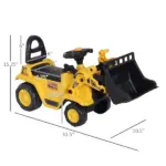 Kids Ride On Excavator Toy, Yellow Pull Cart Bulldozer with Bucket, Horn, Steering Wheel, for Toddler Fun - Image 3
