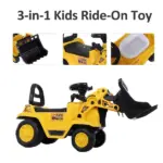 Kids Ride On Excavator Toy, Yellow Pull Cart Bulldozer with Bucket, Horn, Steering Wheel, for Toddler Fun - Image 4