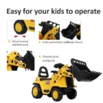 Kids Ride On Excavator Toy, Yellow Pull Cart Bulldozer with Bucket, Horn, Steering Wheel, for Toddler Fun - Image 5