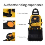 Kids Ride On Excavator Toy, Yellow Pull Cart Bulldozer with Bucket, Horn, Steering Wheel, for Toddler Fun - Image 6