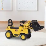 Kids Ride On Excavator Toy, Yellow Pull Cart Bulldozer with Bucket, Horn, Steering Wheel, for Toddler Fun - Image 7