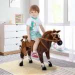 Qaba Kids Ride On Horse for Toddlers 3-5, with Realistic Sound, Stuffed Animal Horse Toy for Kids with Padding, Soft Feel, Brown - Image 2