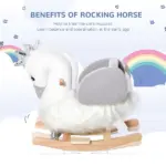 Kids Ride on Horse Swan Rocker with Sound, Plush Seat, Wooden Base, Safety Belt, for Toddlers 18-36 months, White - Image 5