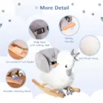 Kids Ride on Horse Swan Rocker with Sound, Plush Seat, Wooden Base, Safety Belt, for Toddlers 18-36 months, White - Image 6