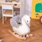 Kids Ride on Horse Swan Rocker with Sound, Plush Seat, Wooden Base, Safety Belt, for Toddlers 18-36 months, White - Image 10
