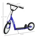 Aosom Kids Kick Scooter with Adjustable Handlebar Dual Brakes and Inflatable Wheels Blue Ages 5+ - Image 3