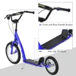 Aosom Kids Kick Scooter with Adjustable Handlebar Dual Brakes and Inflatable Wheels Blue Ages 5+ - Image 4