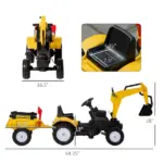 Kid's Ride-On Toy, Pedal Digger Construction Car with Horn and Detachable Trailer, Yellow - Image 3