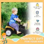 Kid's Ride-On Toy, Pedal Digger Construction Car with Horn and Detachable Trailer, Yellow - Image 4