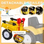 Kid's Ride-On Toy, Pedal Digger Construction Car with Horn and Detachable Trailer, Yellow - Image 6