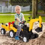 Kid's Ride-On Toy, Pedal Digger Construction Car with Horn and Detachable Trailer, Yellow - Image 10