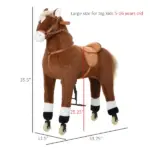 Kids Ride-on Walking Horse with Easy Rolling Wheels, Soft Huggable Body, Large Size for Kids 5-16 Years, Brown - Image 3