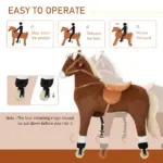 Kids Ride-on Walking Horse with Easy Rolling Wheels, Soft Huggable Body, Large Size for Kids 5-16 Years, Brown - Image 5