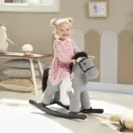 Kids Rocking Horse, Plush Toddler Ride on Toy with Realistic Neigh and Toy for 2-5 Years Old, Gray - Image 2