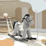 Kids Rocking Horse, Plush Toddler Ride on Toy with Realistic Neigh and Toy for 2-5 Years Old, Gray - Image 3