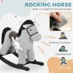 Kids Rocking Horse, Plush Toddler Ride on Toy with Realistic Neigh and Toy for 2-5 Years Old, Gray - Image 4