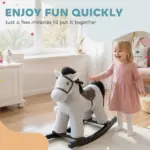 Kids Rocking Horse, Plush Toddler Ride on Toy with Realistic Neigh and Toy for 2-5 Years Old, Gray - Image 8