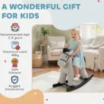 Kids Rocking Horse, Plush Toddler Ride on Toy with Realistic Neigh and Toy for 2-5 Years Old, Gray - Image 9