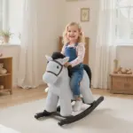 Kids Rocking Horse, Plush Toddler Ride on Toy with Realistic Neigh and Toy for 2-5 Years Old, Gray - Image 10