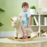Kids Rocking Horse Ride on Unicorn with Realistic Sound, Wooden Base, for 2-4 Years, White - Image 2