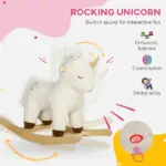 Kids Rocking Horse Ride on Unicorn with Realistic Sound, Wooden Base, for 2-4 Years, White - Image 4