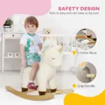 Kids Rocking Horse Ride on Unicorn with Realistic Sound, Wooden Base, for 2-4 Years, White - Image 5