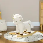 Kids Rocking Horse Ride on Unicorn with Realistic Sound, Wooden Base, for 2-4 Years, White - Image 10