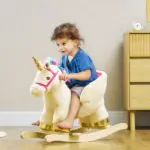 Kids Rocking Horse, Unicorn with Realistic Sound, Safety Belt and Wooden Base for 18-36 Months - Image 2