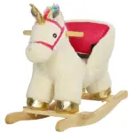 Kids Rocking Horse, Unicorn with Realistic Sound, Safety Belt and Wooden Base for 18-36 Months
