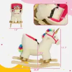 Kids Rocking Horse, Unicorn with Realistic Sound, Safety Belt and Wooden Base for 18-36 Months - Image 3