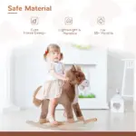 Kids Rocking Horse with Soft Plush Body, Wooden Base, Handle Grip, for 3+ Years - Image 4