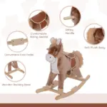 Kids Rocking Horse with Soft Plush Body, Wooden Base, Handle Grip, for 3+ Years - Image 6