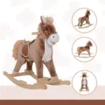 Kids Rocking Horse with Soft Plush Body, Wooden Base, Handle Grip, for 3+ Years - Image 7