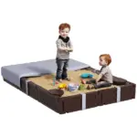 Kids Sandbox with Cover, 4 Corner Seats, Bottom Liner for Backyard, Garden, Outdoor, 73" x 47" x 9", Dark Brown - Image 11