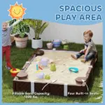 Kids Sandbox with Cover, 4 Corner Seats, Bottom Liner for Backyard, Garden, Outdoor, 73" x 47" x 9", Dark Brown - Image 4