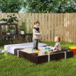 Kids Sandbox with Cover, 4 Corner Seats, Bottom Liner for Backyard, Garden, Outdoor, 73" x 47" x 9", Dark Brown - Image 10