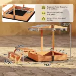 Qaba Kids Sandbox with Lid, Wooden Sand Pit with Canopy, Foldable Picnic Table, Bench Seats, Bottom Liner, Cover, Brown - Image 2