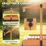 Qaba Kids Sandbox with Lid, Wooden Sand Pit with Canopy, Foldable Picnic Table, Bench Seats, Bottom Liner, Cover, Brown - Image 4
