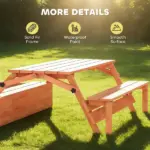 Qaba Kids Sandbox with Lid, Wooden Sand Pit with Canopy, Foldable Picnic Table, Bench Seats, Bottom Liner, Cover, Brown - Image 7