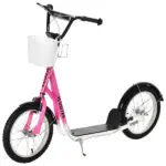 Aosom kids Scooter, Kick Scooter with Adjustable Handlebars, Double Brakes, Inflatable Rubber Tires, Basket, Cupholder, Mudguard, Pink - Image 11