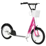 Aosom kids Scooter, Kick Scooter with Adjustable Handlebars, Double Brakes, Inflatable Rubber Tires, Basket, Cupholder, Mudguard, Pink